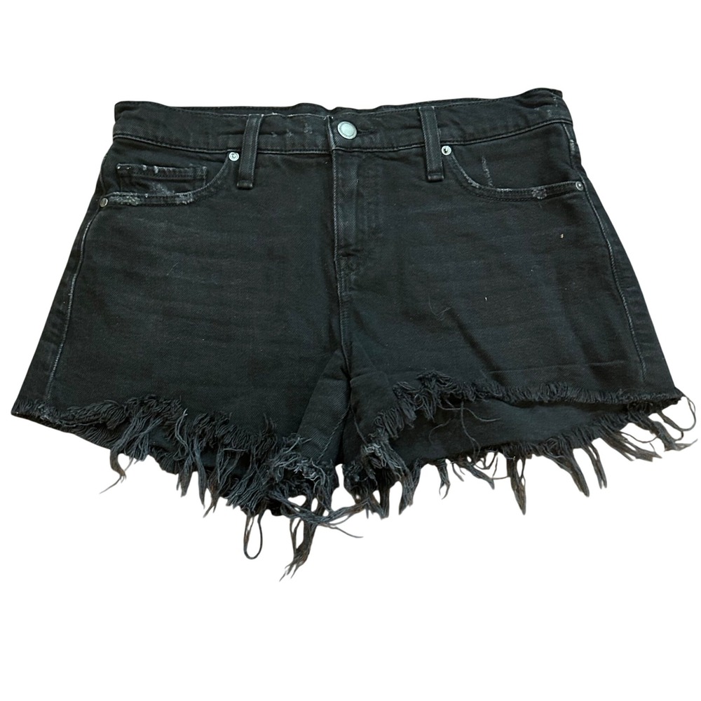 Hudson Gemma Shorts Women Black Distressed Raw Hem Denim 26